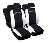 Auto Accessori Lupex | Coprisedili Auto Compatibili con Sandero serie Prima 2008-2012, Seconda 2012-2020, Terza dal 2020, Nero Bianco, Made In Italy, Protezione Sedili Anteriori e Posteriori