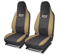 Auto Accessori Lupex Coprisedili Compatibili per 107 2005 al 2014 | Coppia Anteriore, Nero Beige, Made In Italy, Copri poggiatesta anteriori integrato, Policotone