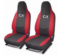 Auto Accessori Lupex Coprisedili Compatibili per Citroen C1 2005-2022 | Coppia Anteriore, Made In Italy, Copri poggiatesta anteriori integrato, Policotone, Nero Rosso