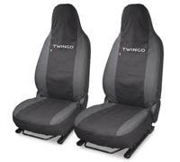 Auto Accessori Lupex Coprisedili Compatibili per Twingo 2007 al 2024 | Coppia anteriore II e III serie, Nero - Grigio Scuro, Made In Italy, Copri poggiatesta anteriori integrato, Policotone