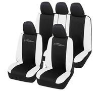 Auto Accessori Lupex - Set 9 Pezzi Coprisedili Auto Universali Racing, Colore Nero Bianco - Fodere Protezione Sedili Anteriori e Posteriori, Compatibili con Berline e Utilitarie