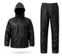 Auto Accessori Lupex Tuta Moto Impermeabile Antipioggia Antivento, colore nero, con borsa, completo giacca e pantalone da pioggia con cappuccio a scomparsa, a Taglie, Unisex Uomo Donna (S)