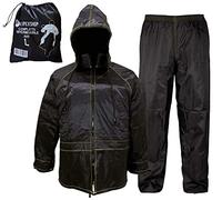 Auto Accessori Lupex - Tuta Moto Impermeabile Antipioggia Antivento, taglia 4XL, con borsa, colore nero, set di giacca e pantalone da pioggia con cappuccio a scomparsa, Unisex