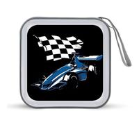 Auto blu con bandiera da corsa divertente CD titolare DVD Binder custodia protettiva in plastica rigida con cordino portatile portafoglio organizer per casa auto 40 CD, Stile:, Taglia unica