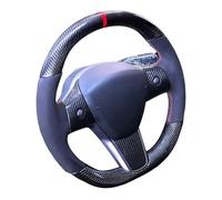 Auto Coprivolante Per Tesla Per Mol 3 2017-2021 Coprivolante Scamosciata Fibra Carbonio Veicolo Volante Copri(Red Thread)