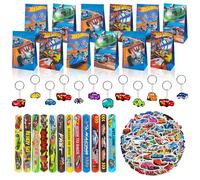Auto da corsa per bambini regalini di festa, set di gadget per feste in tema di auto da corsa con borsa regalo, braccialetti, portachiavi, adesivi, tema auto da corsa per regali di compleanno, per