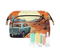 Auto del fumetto della borsa di trucco di viaggio nel tramonto borse cosmetiche di grande capacità per le donne, Multicolore, Taglia unica, casual