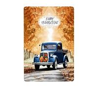 Auto Del Ringraziamento Che Guida Sulla Strada Con Foglie Autunnali, Felice Ringraziamento Poster Metal Divertente Cartelli Metallo Decorative Cartello Decorativo Per Bagno Club Cucina
