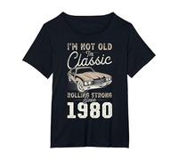 Auto d'Epoca Nata nel 1980 46° Compleanno Maglietta, Donna Plus-Size, Nero, 5X