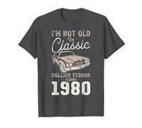 Auto d'Epoca Nata nel 1980 46° Compleanno Maglietta, Uomo, Grigio Scuro, L