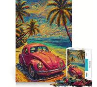 Auto d'epoca su spiaggia tropicale - Puzzle da 1000 pezzi per ragazzi - Gioco stimolante per la mente - Incastri precisi - Senza spazi vuoti - Attività rilassante di gruppo al chiuso (38x26cm)