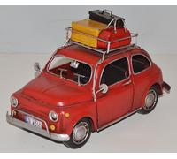 Auto Di Latta Modello Oldtimer Marca Fiat 500 Topolino Con Valigia L 24 Cm