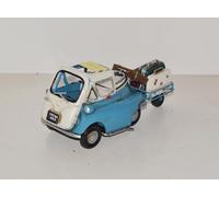 Auto Di Latta Modello Oldtimer Modello Isetta Blu-Bianco Con Rimorchio L 25 Cm