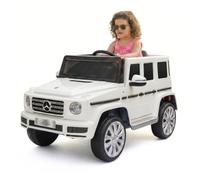 Auto elettrica a spinta Mercedes G500 12V, bianca, telecomando 2,4 GHz, ingresso USB/SD, sospensione posteriore, batteria al litio, luci LED, licenza ORIGINALE