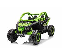 Auto elettrica Can-am Maverick 24V, verde, biposto, sospensione posteriore, telecomando da 2,4 Ghz, Batteria al litio portatile, motori 4 x 35 W, ruote EVA, sedile conducente regolabile, con licenza