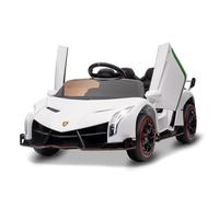 Auto Elettrica Lamborghini Per Bambini Con Telecomando a 2,4 Ghz - 12V, 2 Motori (3-7 Km/h), Clacson, Bluetooth e Usb, Musica, Avanti/Indietro (Bianco)