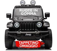 Auto Macchina Elettrica per Bambini Jeep Wrangler Rubicon 12V con Telecomando Sedile in Pelle 2 Posti Nero con Ruote in Gomma Tappetino Omaggio