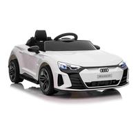 Auto elettrica per bambini Audi RS E-tron GT 12V, bianca, sedile singolo ampio, telecomando 2,4 GHz, ingresso USB/AUX, Bluetooth, sospensioni, batteria al litio, luci LED, 2 motori da 25W