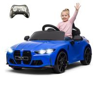 Auto elettrica per bambini, compatibile con BMW M4, 12 V con telecomando per genitori, sospensioni, fissaggio maniglia, auto per bambini a batteria con luci a LED, musica, avvio dolce, (blu reale)