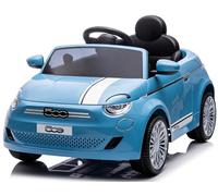 Auto elettrica per bambini Fiat 500 di 3 anni, potenza motore 2x30W, volante con suono, cinture di sicurezza (Blu)