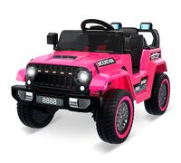 Auto Elettrica per Bambini Jeep Fuoristrada 12V 4.5AH, Doppio Motore Telecomando, Musica e Luci, Clacson Realistico, Macchina Elettrica per Bambini 3+ Anni (Rosa)