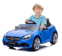 Auto elettrica per bambini Mercedes di 3 anni, potenza motore 2x30W, volante con suono, cinture di sicurezza (Blu)