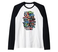 Auto Follia! Muscolo Automobili, Auto Classiche e Hotrods Cartone Animato Maglia con Maniche Raglan