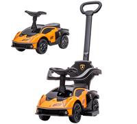 Auto Macchina Cavalcabile per Bambini Licenza Lamborghini Design 2 in 1 con Manubrio Passeggino Arancione e Nero