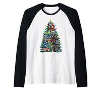 Auto Madness Albero di Natale! Classic Muscle Cars e Hotrods Maglia con Maniche Raglan