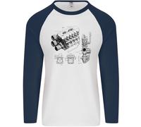 Auto Motore Blueprints Petrolhead Uomo L/S Baseball T-Shirt