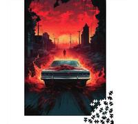 Auto Retrò Città Notturna Puzzle 1000 Pezzi Carta per Adulti Tramonto Drammatico Gioco di Puzzle 1000 Pezzi Relax Decorazione Casa 70x50cm/1000pcs