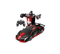 Auto robot telecomandata 2 in 1 nera e rossa, giocattolo Transformer in scala 1:18