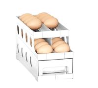 Auto Rolling Egg Dispenser for Refrigerator, 2 Tiers Egg Storage Rack with Drawer, Space-Saving Eggs Tray Food Organizer for Home Kitchen Pantry Fridge