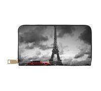Auto rossa davanti alla Torre Eiffel lunga pochette in ecopelle elegante elegante portafogli da donna per donne moderne porta carte di grande capacità e tasche organizer borsa resistente per i viaggi