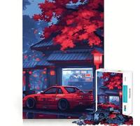 Auto rossa in una strada giapponese Puzzle da 1000 pezzi per adolescenti Stimola la memoria Rilassamento delicato Taglio premium Sorpresa di compleanno (50x75cm)