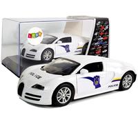 Auto sportivo della polizia con luci e suoni bianco