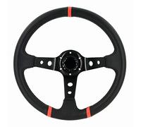 AUTO-STYLE Volante universale 'Deep-Dish' - Ø350mm - Pelle PU nera + raggi neri + strisce rosse