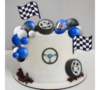Auto Topper per Torta 21 Pezzi Palline Casco Bandiera Volante Pneumatico Auto Tema Cake Toppers per Decorazione Festa Compleanno, Feste Battesimo