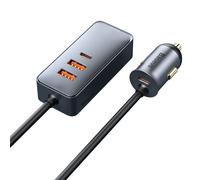 Auto Veloce Caricabatteria Con Estensione Cavo 12-24V 120W 2xUSB + 2xUSB-C,Gray,