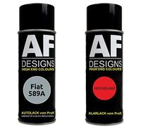 Auto Vernice Spray Set per Fiat 589A Grigio Argento Vivo MetallicBase Trasparente 2x400ml con vernice spray trasparente