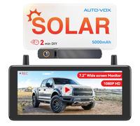 AUTO-VOX Telecamera di retromarcia wireless a energia solare da 7,25" con registrazione in loop DVR: HD 1080P, installazione rapida in 2 minuti, kit telecamera inversa con schermo diviso per auto