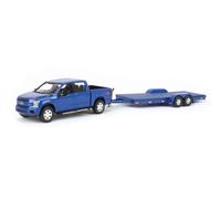 Auto World 1/64 2019 Ford F-150 Blu Metallico Con Rimorchio Blu CP7977