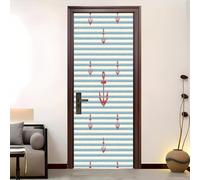 Autoadesiva Impermeabile Carta da parati Stampe di Ancore Rosse Adesivo Porta 82x200 cm Righe Azzurre Rimovibile PVC Adesivi per Porte Interne per Camera Da Letto Bagno Pareti e Porte Poster
