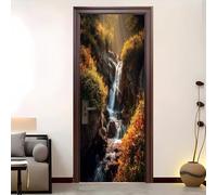Autoadesivo Adesivo Per Porte 3d 77x200 cm Cascata Della junglea Di Montagna Adesivo Porta Pvc Impermeabile Rimovibile Colore Arancione Poster Per Porte Soggiorno Cucina Camerette Art Applique
