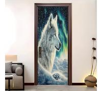 Autoadesivo Adesivo Per Porte 3d 80x210 cm Lupo Artico Animale Adesivo Porta Pvc Impermeabile Rimovibile Nero Poster Per Porte Soggiorno Cucina Camerette Art Applique
