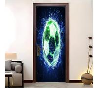 Autoadesivo Adesivo Per Porte 3d 80x210 cm Modello Di Calcio Con Fiamma Blu Adesivo Porta Pvc Impermeabile Rimovibile Blu Poster Per Porte Soggiorno Cucina Camerette Art Applique