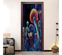 Autoadesivo Adesivo Per Porte 3d 82x200 cm Funghi Della junglea Fantastica Adesivo Porta Pvc Impermeabile Rimovibile Multicolore Poster Per Porte Soggiorno Cucina Camerette Art Applique