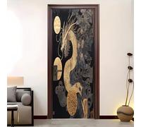 Autoadesivo Adesivo Per Porte 3d 95x215 cmDrago Cinese Dorato Astratto Adesivo Porta Pvc Impermeabile Rimovibile Nero Poster Per Porte Soggiorno Cucina Camerette Art Applique