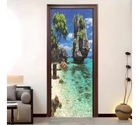 Autoadesivo Adesivo Per Porte 3d 95x215 cmPaesaggio Di Un'Isola Tropicale Adesivo Porta Pvc Impermeabile Rimovibile Verde Poster Per Porte Soggiorno Cucina Camerette Art Applique