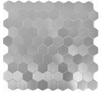 Autoadesivo Esagonale Argento Spazzolato Lucido Bagno 200-22MHX 10 Mosaikmatten